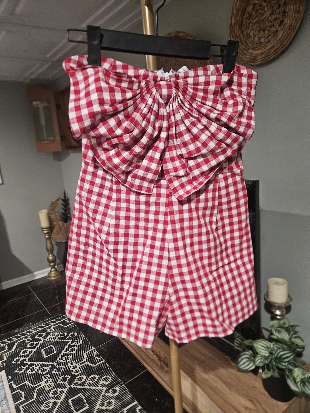 Altar'd State NWT Red Gingham Strapless Bow Romper XS Cottagecore - Picture 10 of 16